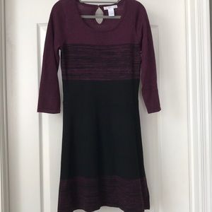 Maroon & Black A-Line Sweater Dress